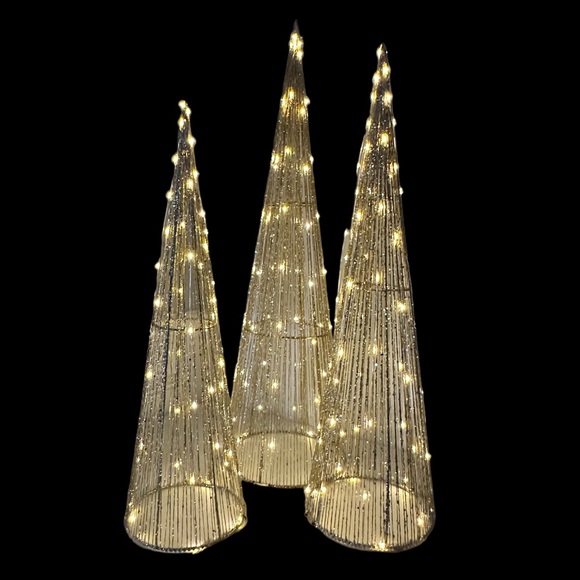 🎄 3x Holiday Home 24”-32” Christmas Trees Cone LED Gold - Picture 4 of 11